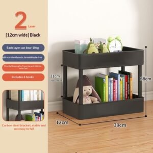 12cm Black-2 Layerdesktop VersionSmall Cart Storage Rack, Floor To Ceiling Kitchen, Multi-level Mobile Snacks, Bathroom, Bathroom, Bedroom, Bookshelf Storage Rack