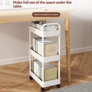 Alternative view of 26cm White-2 Layers-wheels-4 HooksSmall Cart Storage Rack, Floor To Ceiling Kitchen, Multi-level Mobile Snacks, Bathroom, Bathroom, Bedroom, Bookshelf Storage Rack