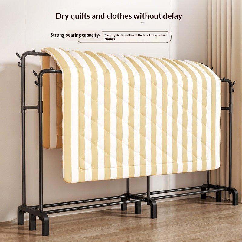 150 Black Double Pole - Double Row Side Frame-strong Push In CloakroomFloor Standing Clothes Hanger, Bedroom And Household Clothes Floor Standing Clothes Hanger, Extendable And Adjustable, Thick Coat - Image 2