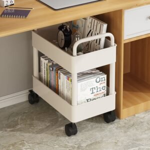 Alternative view of 26cm Black-2 Layers-wheels-4 HooksSmall Cart Storage Rack, Floor To Ceiling Kitchen, Multi-level Mobile Snacks, Bathroom, Bathroom, Bedroom, Bookshelf Storage Rack