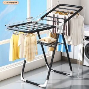 Alternative view of Freestanding Folding Wing-shaped Clothes Drying Rack For Home, Simple Baby Clothes Hanger For Balcony, Stainless Steel