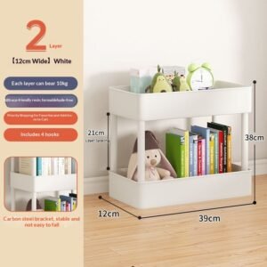 12cm White-2 Layersdesktop VersionSmall Cart Storage Rack, Floor To Ceiling Kitchen, Multi-level Mobile Snacks, Bathroom, Bathroom, Bedroom, Bookshelf Storage Rack