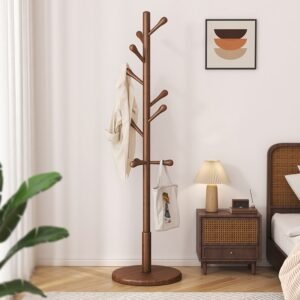 Alternative view of Solid Wood Clothes Hanger Floor-standing Coat Rack For Bedroom Use, Simple Freestanding Clothes Rod, Indoor Living Room Bag Hanger