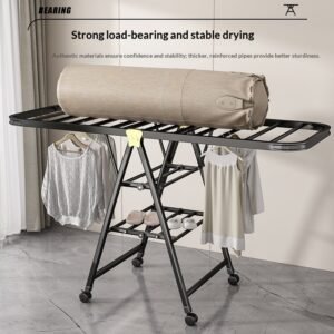 Alternative view of 1.7-meter Premium Black Double-layer Air DryingFolding Clothes Rack Balcony Household Movable Indoor Clothes Rack Multifunctional Blanket Drying Tool Floor Drying Rack