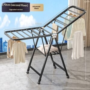 1.7-meter Premium Black Double-layer Air DryingFolding Clothes Rack Balcony Household Movable Indoor Clothes Rack Multifunctional Blanket Drying Tool Floor Drying Rack
