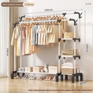 120 White Double Pole - Double Row Side Frame-strong Push In The Dressing RoomFloor Standing Clothes Hanger, Bedroom And Household Clothes Floor Standing Clothes Hanger, Extendable And Adjustable, Thi